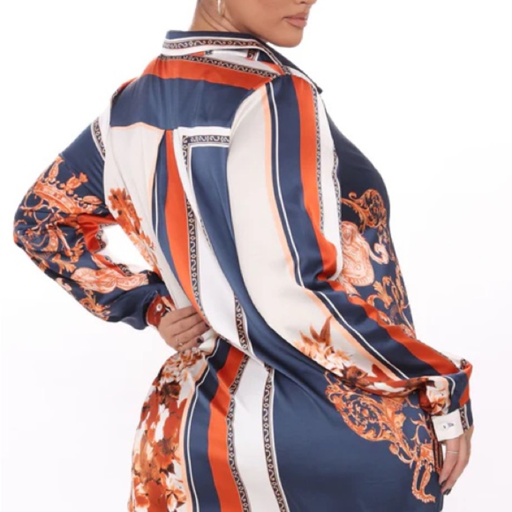 fashion Nova Night After Work Satin Shirt - Navy/combo size 3XL